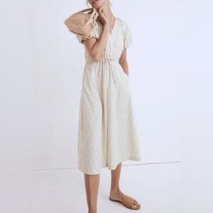 Madewell S Small Green Plaid Wrap Tie Waist Midi Dress Faded Seagrass Sage